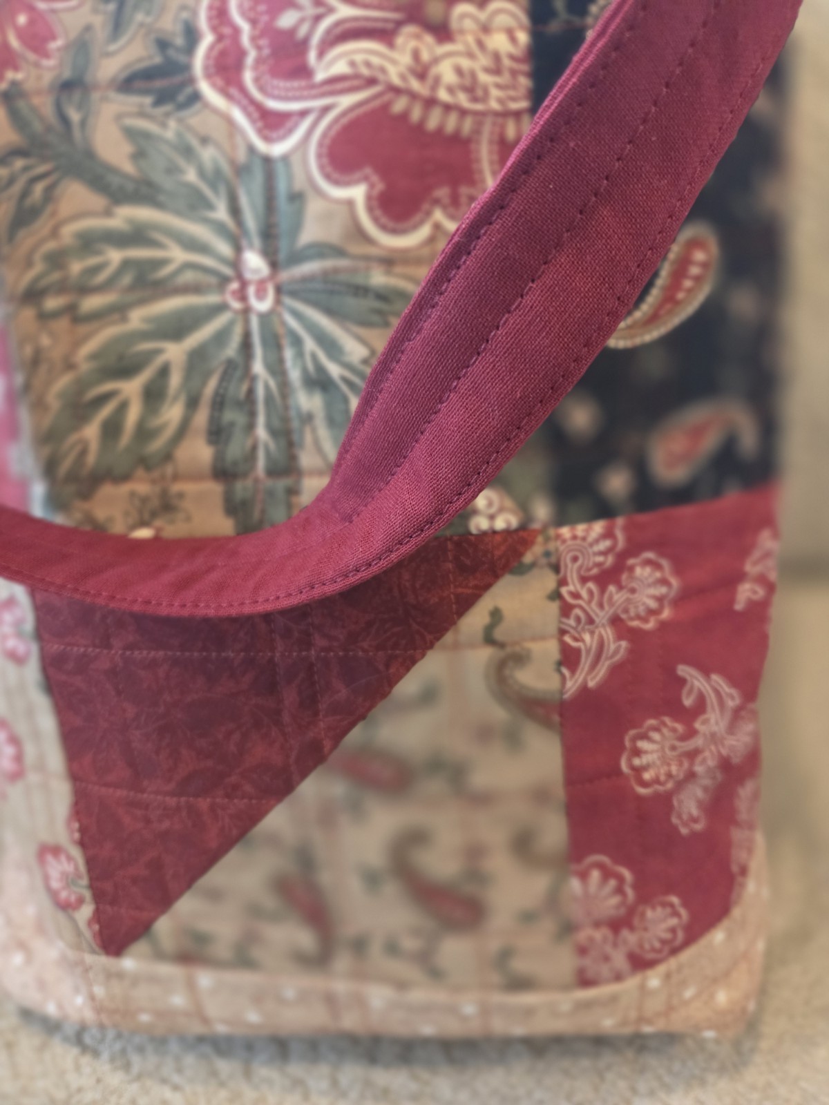 Handmade Multicolor Red Paisley Quilted Tote Bag Large Shoulder Straps