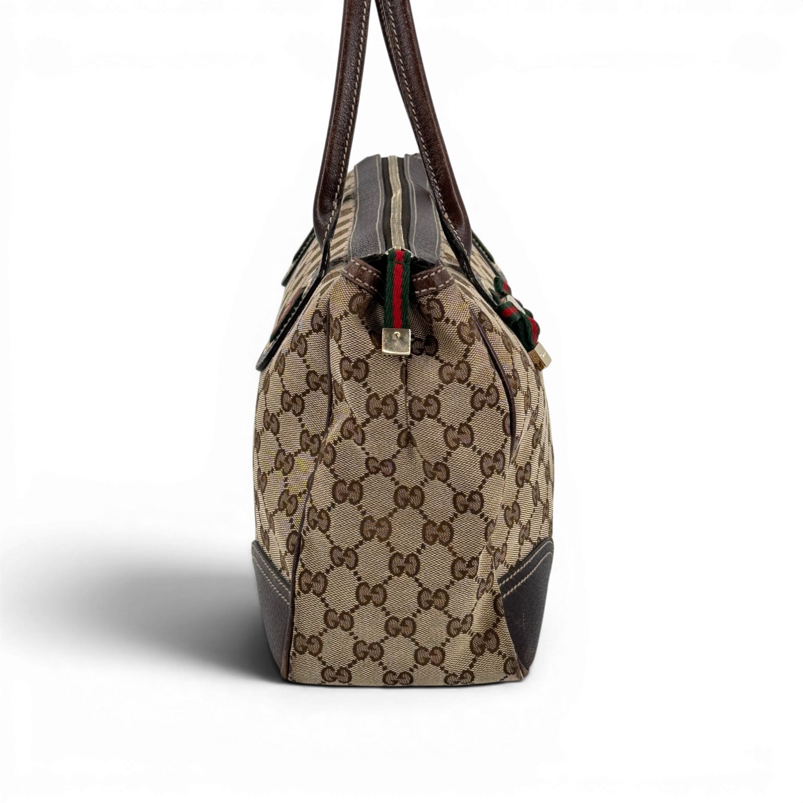 Auth GUCCI Princy GG Canvas Shoulder Bag Sherry Line Ribbon Bow