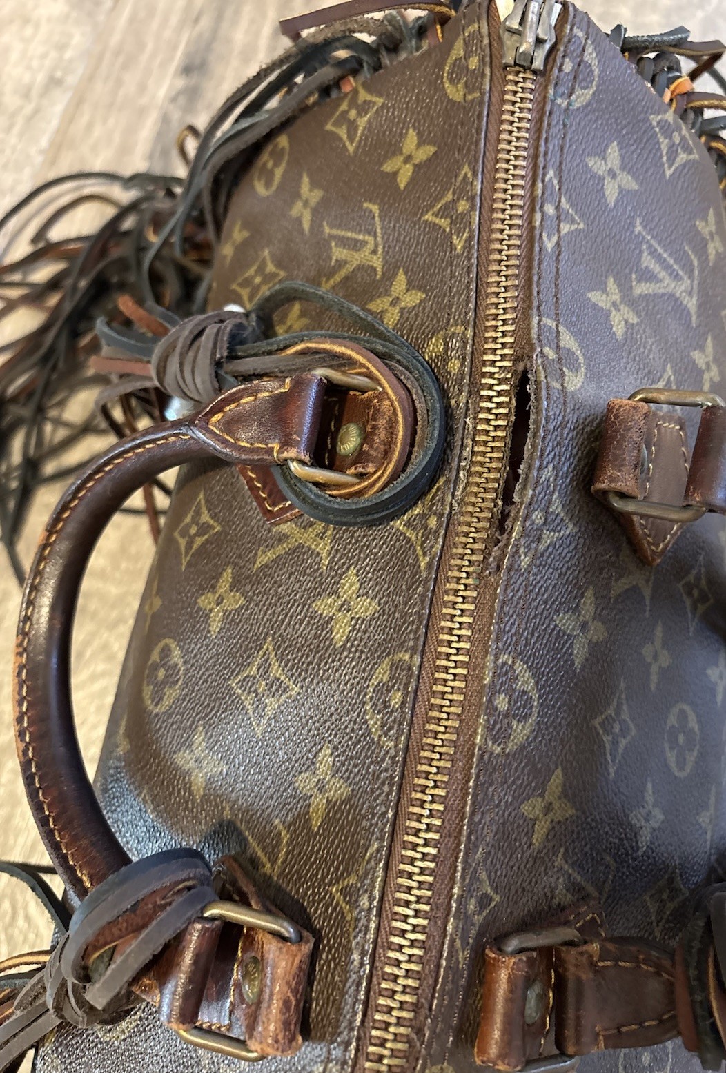 Louis Vuitton Speedy Duffle Brown Leather Customized 341 SA