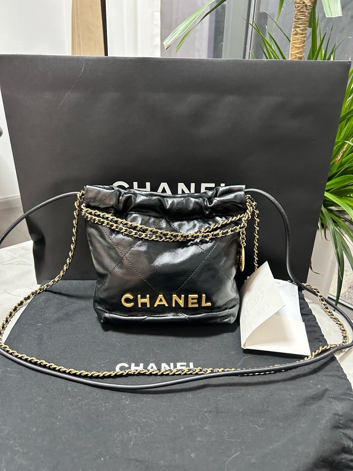 CHANEL 24C Black Gold 22bag Mini Chain Shoulder Handbag For Women