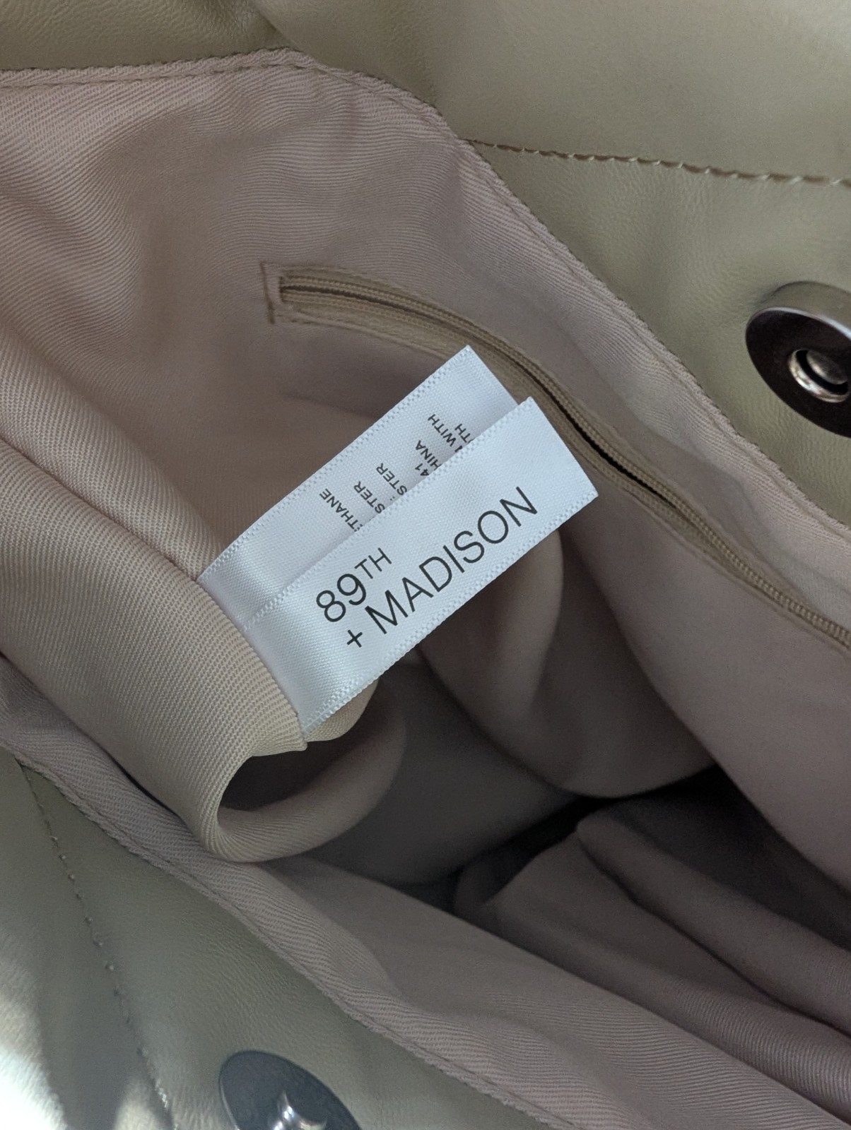 89TH + MADISON Beige Quilted Medium Tote Detachable Strap Magnetic Closure