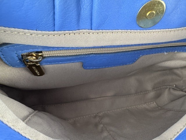 Valentina Made in Italy Small Leather Pleated Azure Blue Shoulder Hobo Bag NWOT
