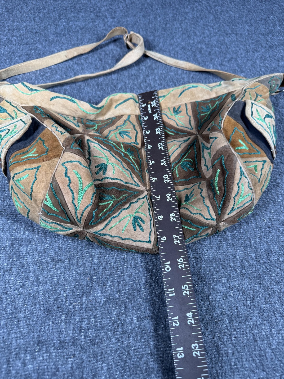 Suede Crossbody Bag Womens Large Brown Embroidered Floral Boho Shoulder Purse