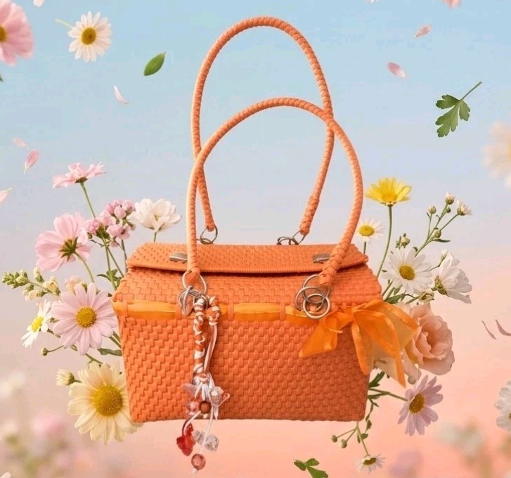 Pop Of Orange Shoulder Bag Made Of Recycled Plastic Braided & Weaved Charms