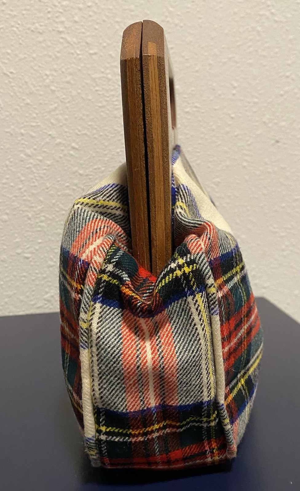 Vintage 70s Trimmingham’s Bermuda Bag Wood Handle Dress Stewart Plaid Purse Bag