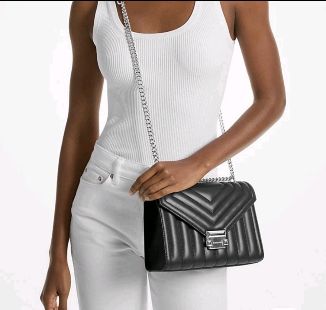 NWT Michael Kors Whitney Medium Shoulder/Crossbody Bag Black/Silver