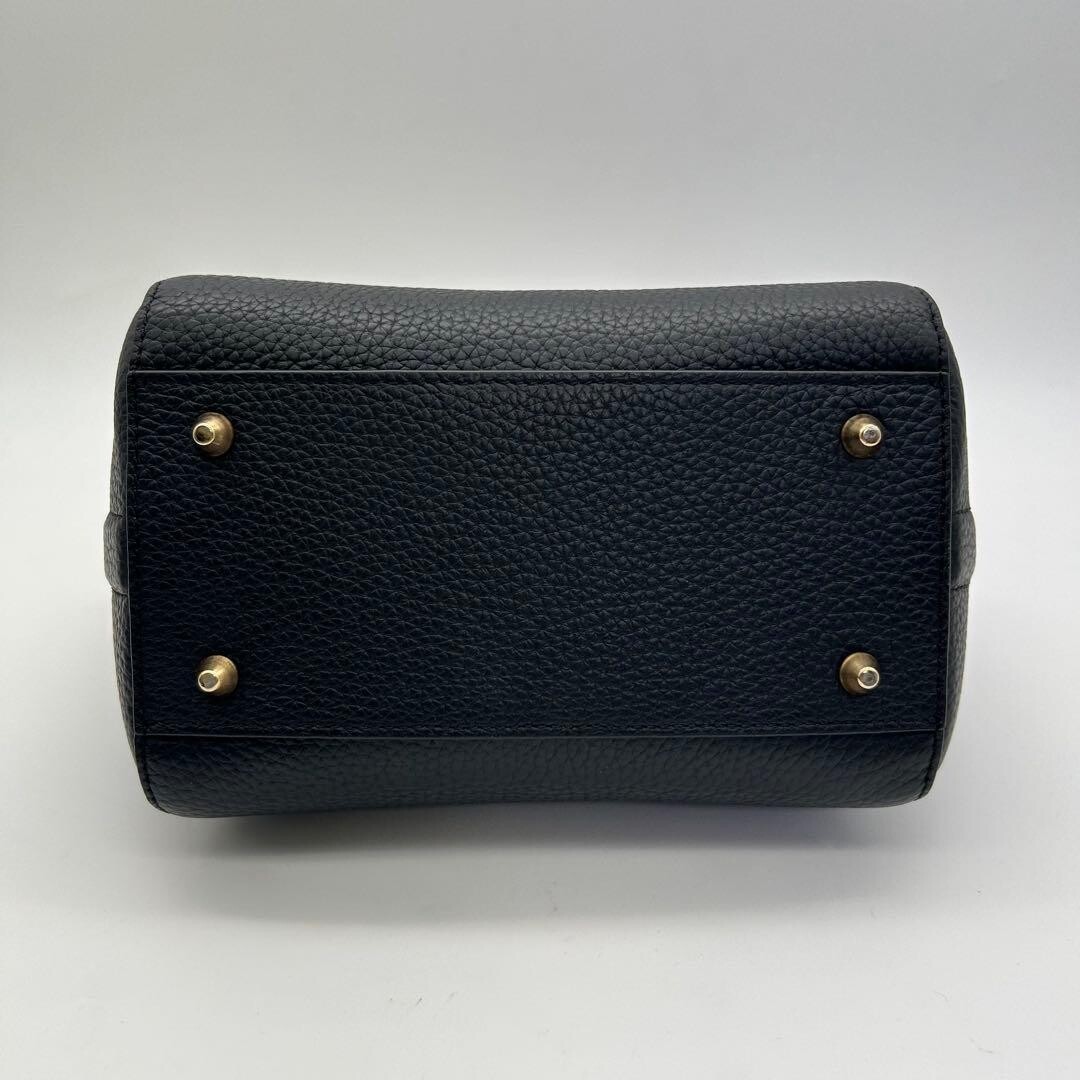 LASIEM Black Leather 2Way Shoulder Bag Adjustable Self Standing Auth
