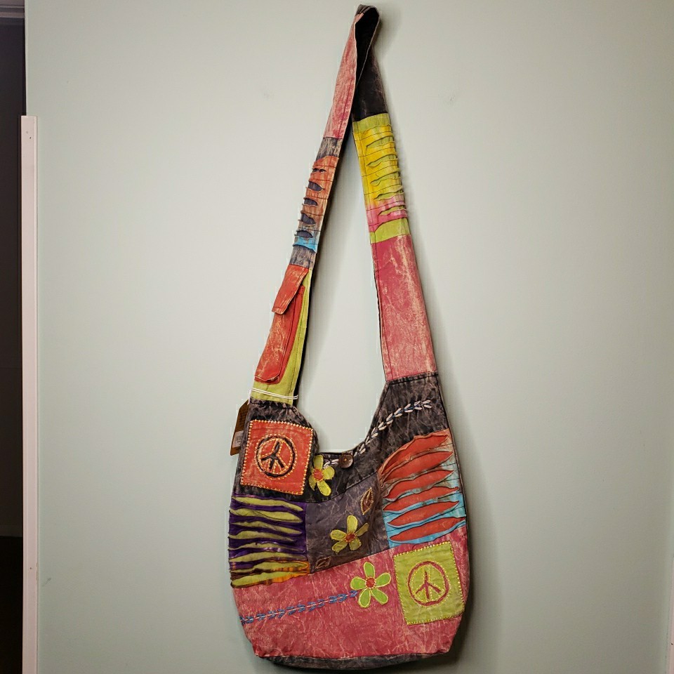 Patchwork Flower Crossbody Hobo Bag Peace Sign Hippie Sling Purse Handmade Nepal
