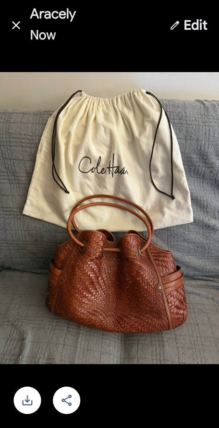 COLE HAAN Leather Handbag Satchel Woven Large Tote Weave
