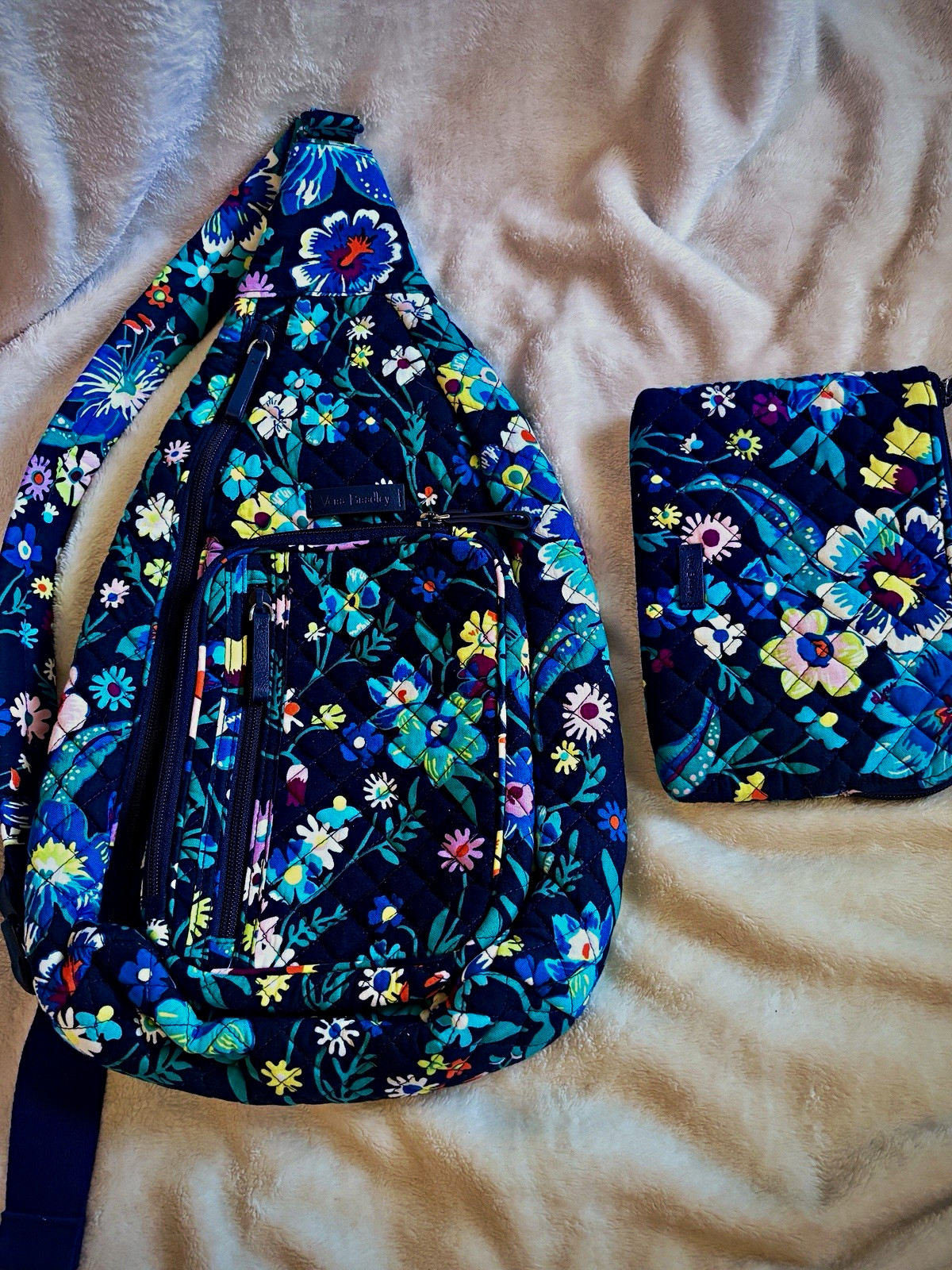 Vera Bradley Moonlight Garden Sling Backpack Crossbody & Matching Zip Pouch Set