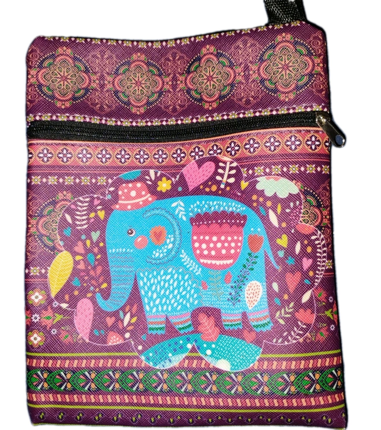Traditional Indian Style Embroidered Elephant Crossbody Bag Artsy Boho Colorful
