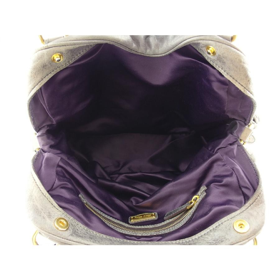 Miu Miu Gray Purple Gold Leather Shoulder Bag Padlock Charm Auth