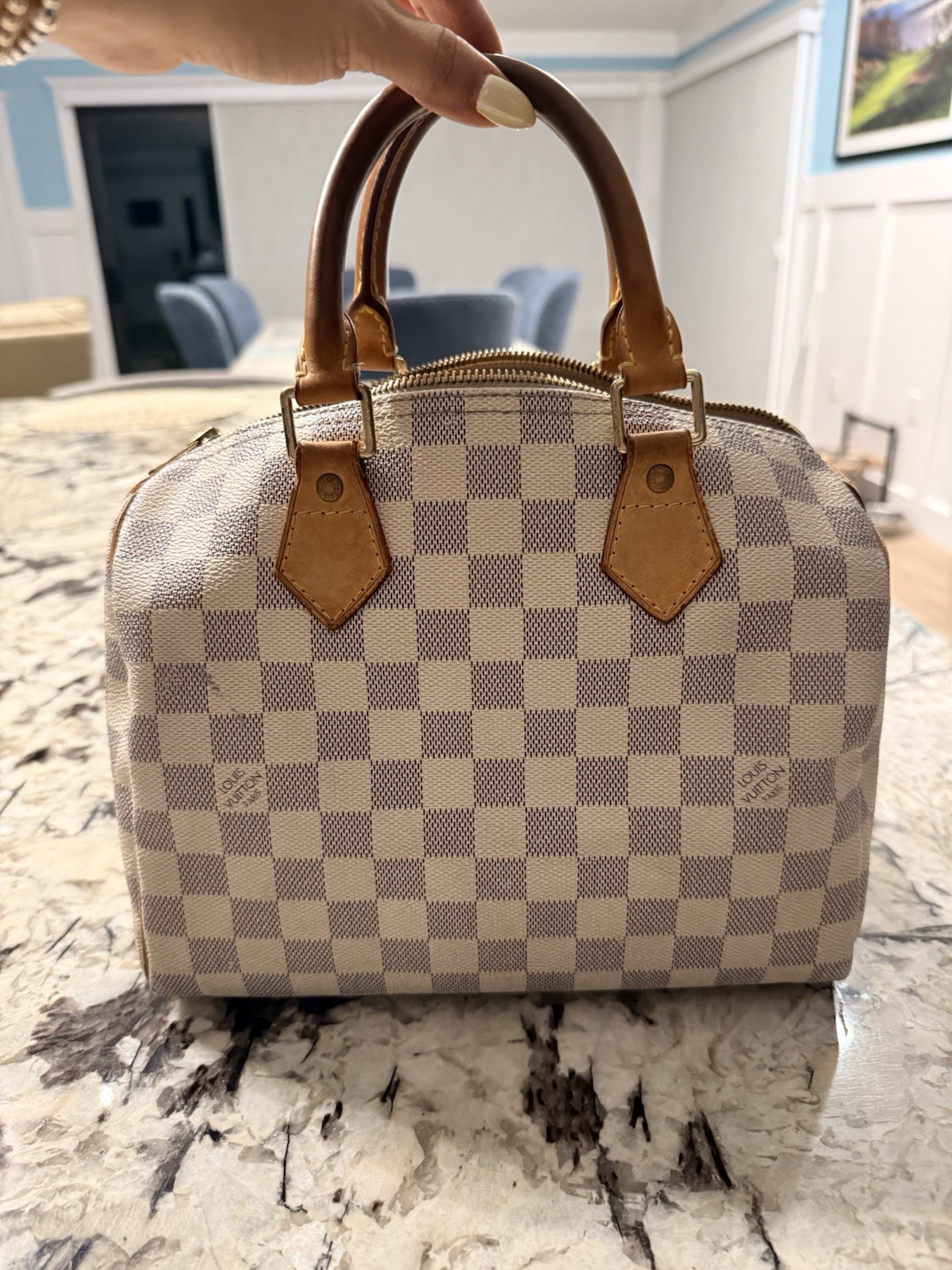 Louis Vuitton Damier Azur Speedy 25 Zip w/ Lock no key , Beige/White