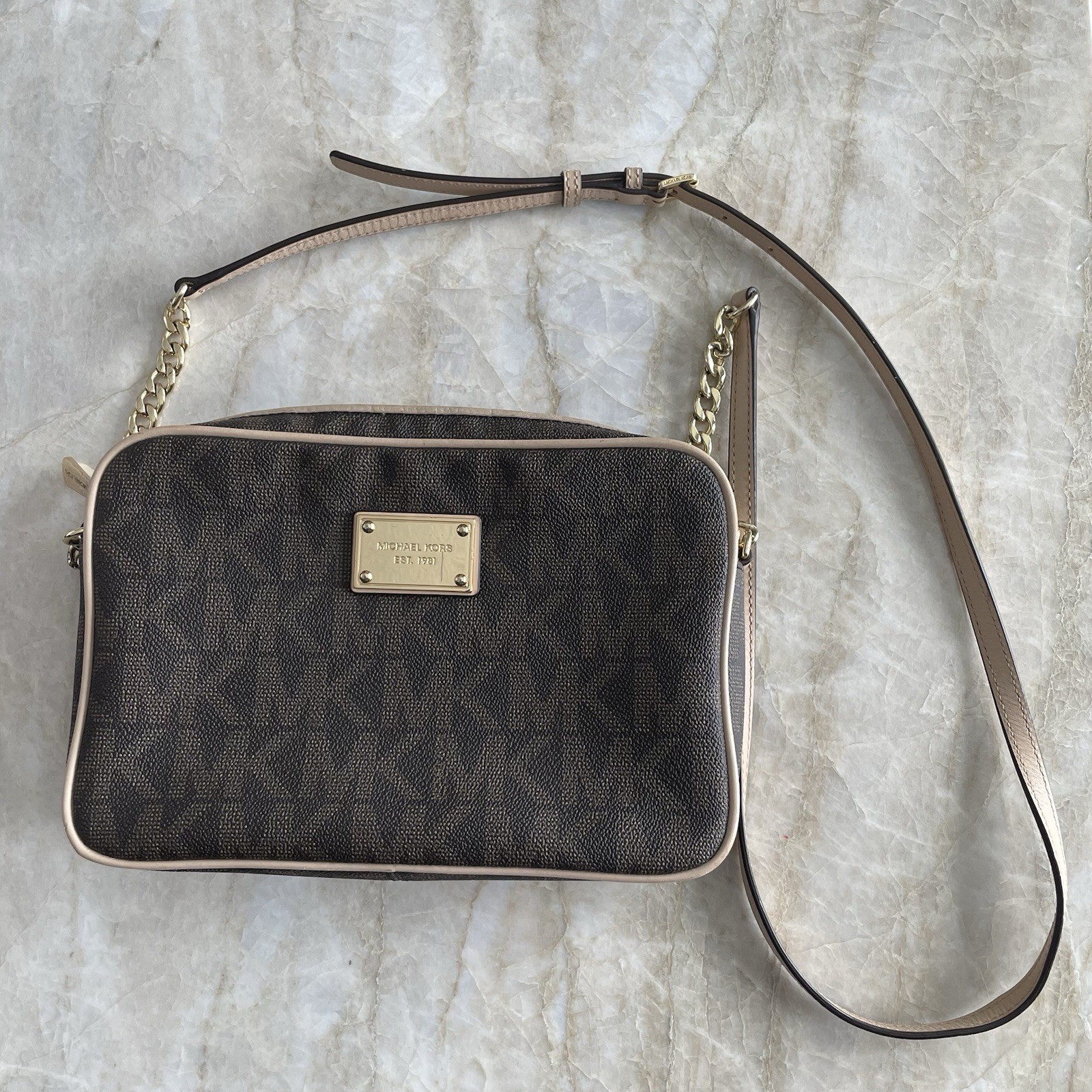 Michael Kors – Jet Set Large Printed Logo Crossbody Bag Brown