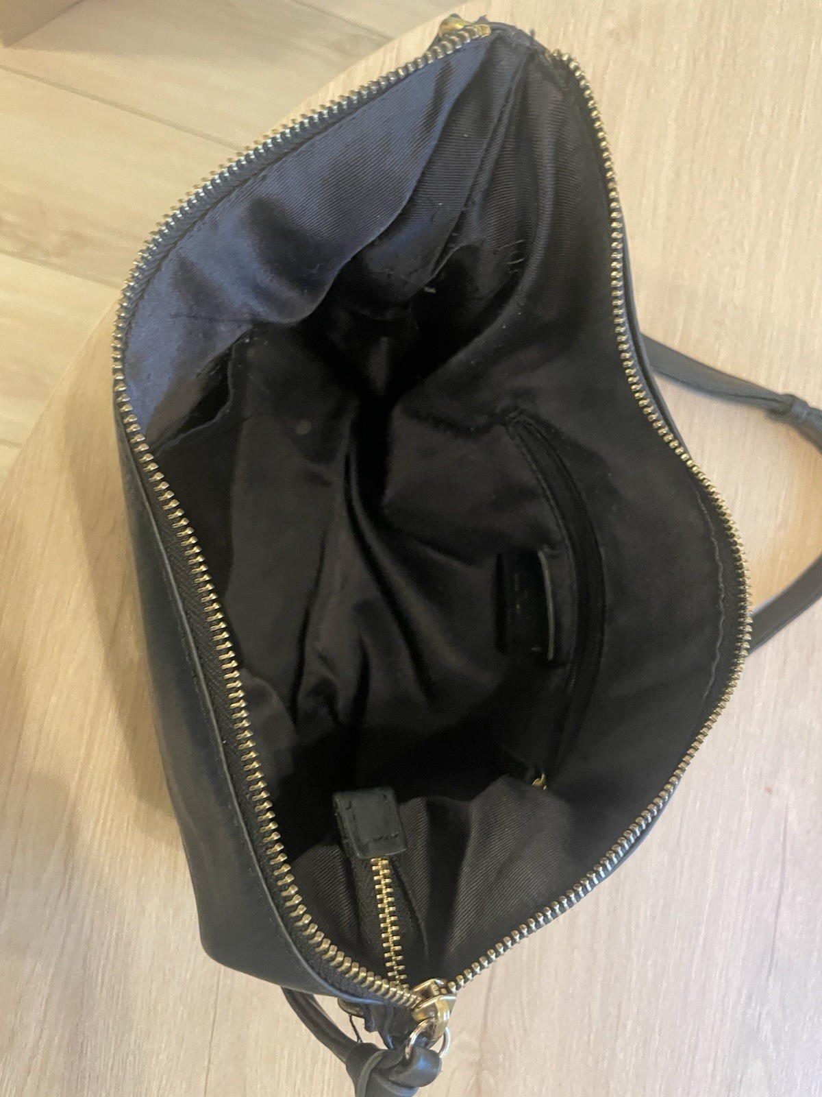Margot Black Leather Shoulder Bag with Gold Hardware