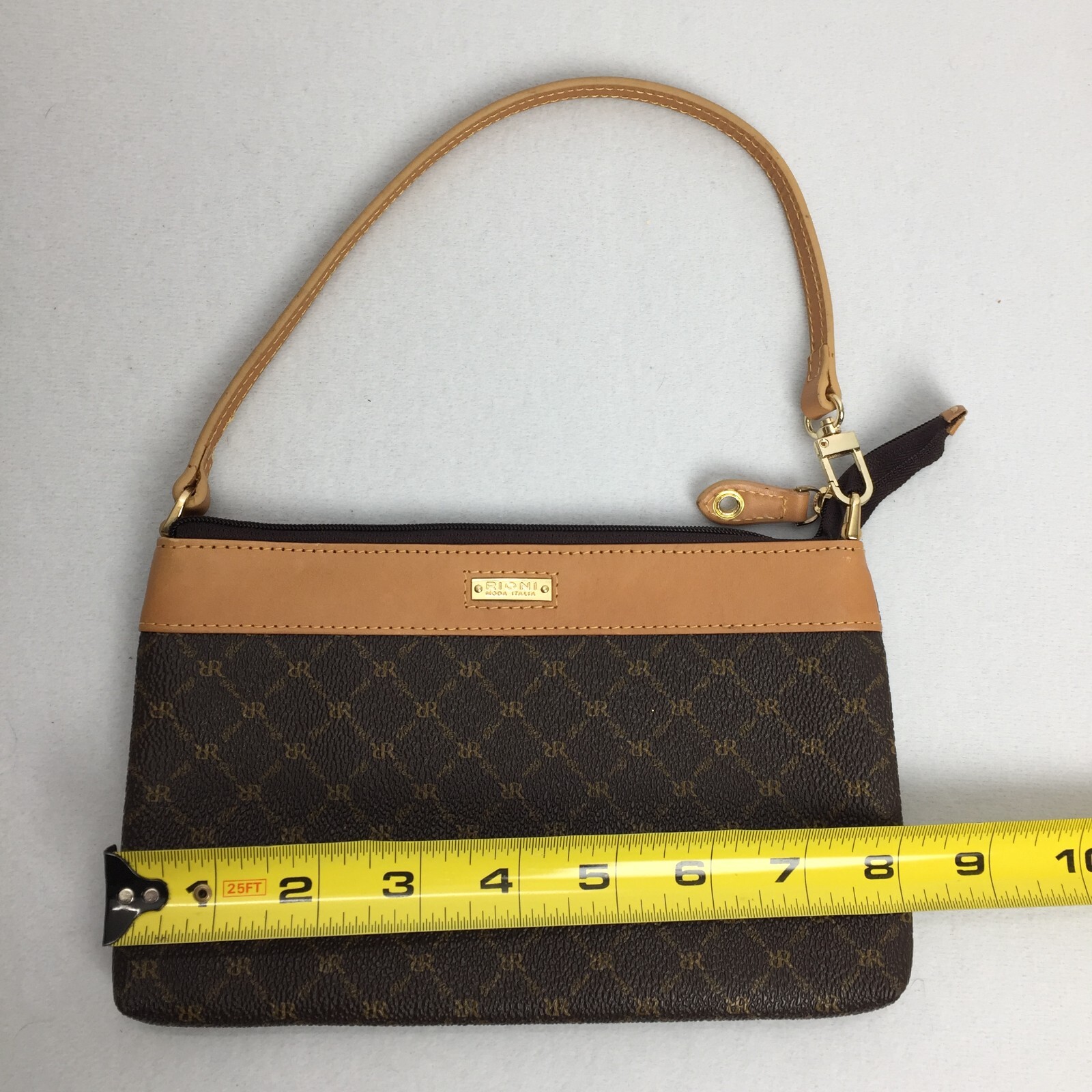 Rioni Signature Navy Canvas Leather Wristlet Bag With Strap NEW No Tags