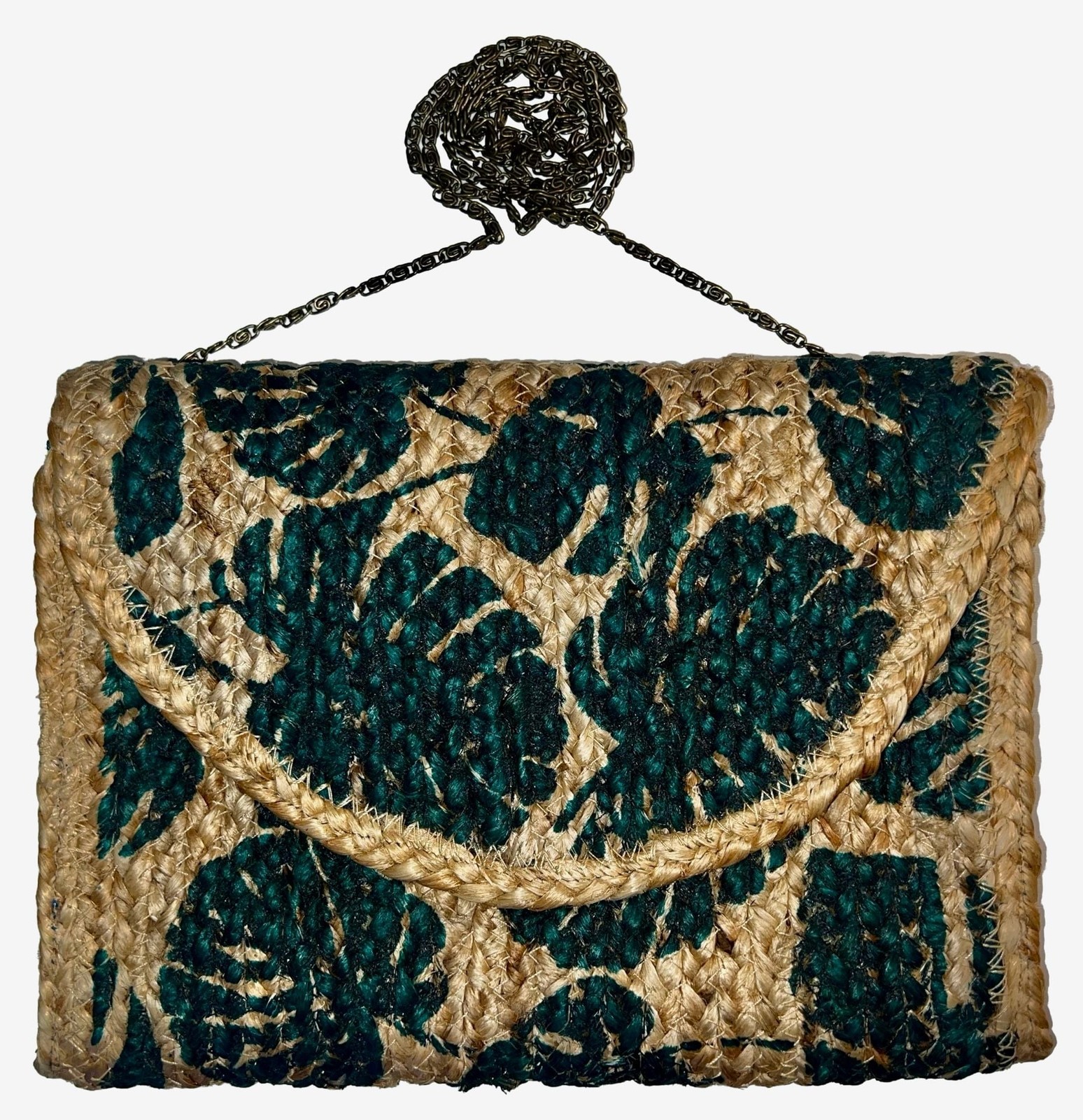 America & Beyond Palm Leaf Jute Woven Envelope Clutch Crossbody