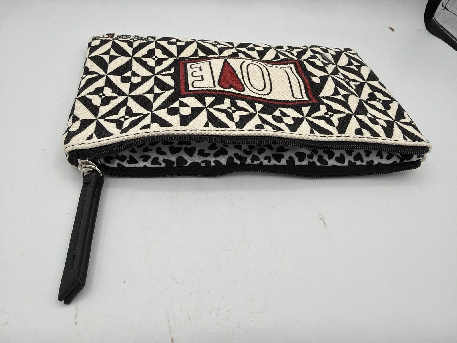 Brighton Canvas Zippered Pouch LOVE Black White Red Makeup Bag or Pencil Case