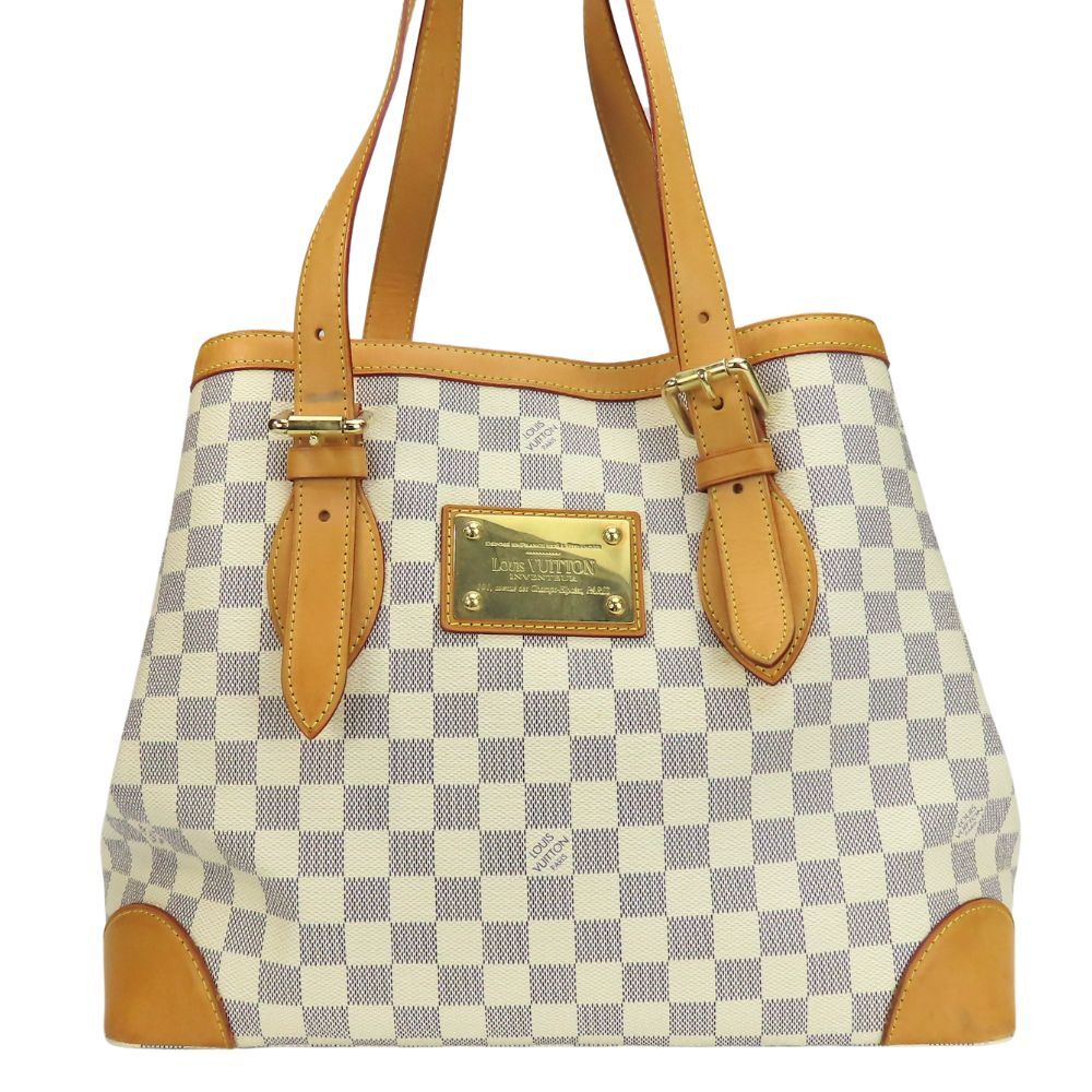 USED LOUIS VUITTON Tote Bag Hampstead MM N51206 Damier Azur/Nume leather whi…