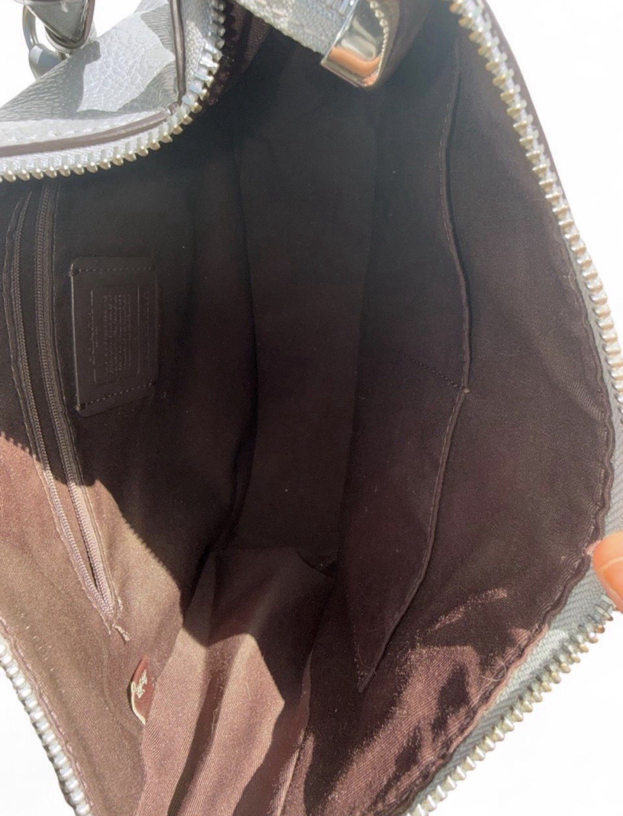 Coach Gray Pebbled Logo Zip Shoulder Bag Inner/Outer Pockets Silver Hardware