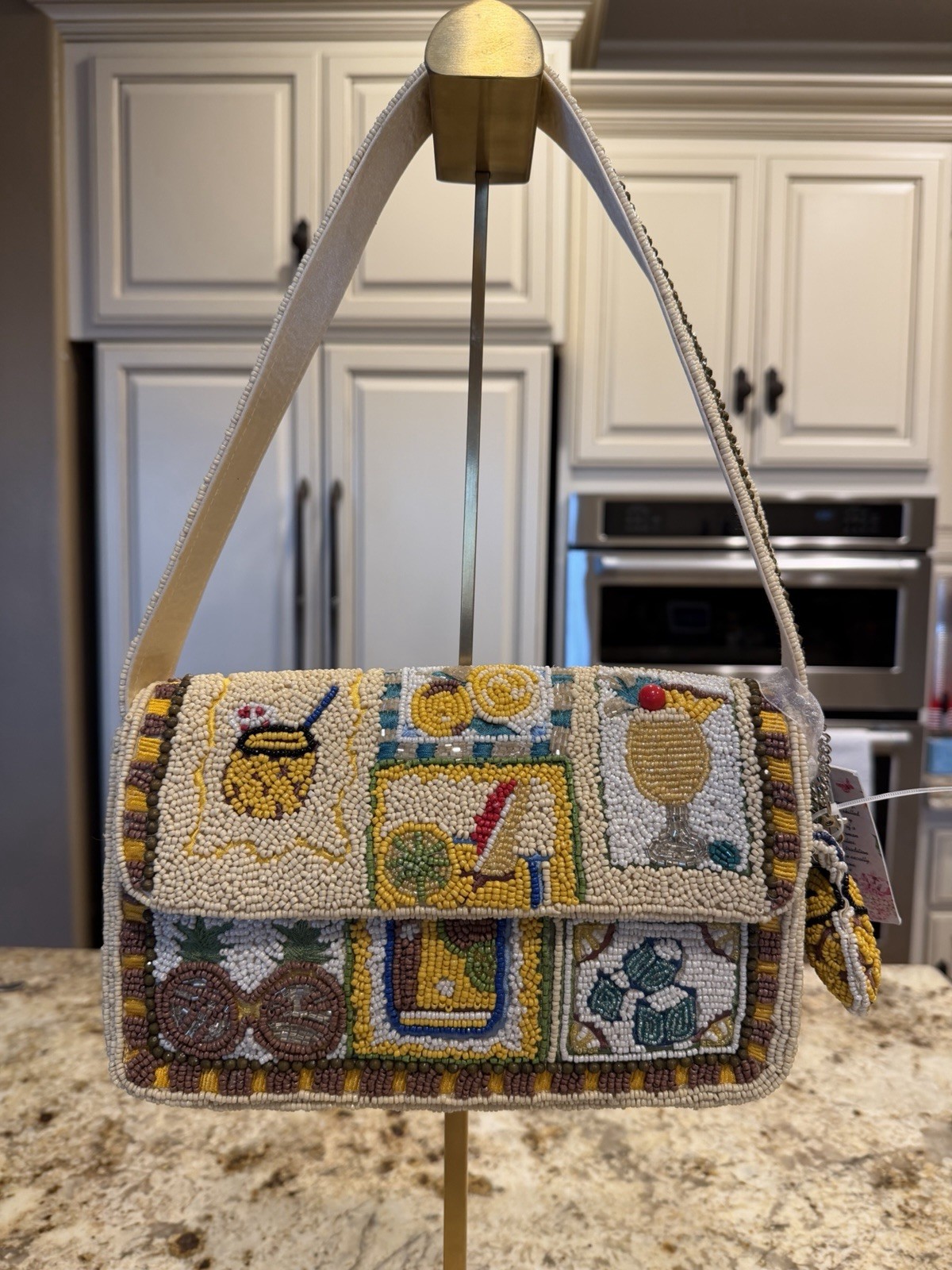 Viral Tropical Drink Beaded Shoulder Bag w/pineapple drink bag charm