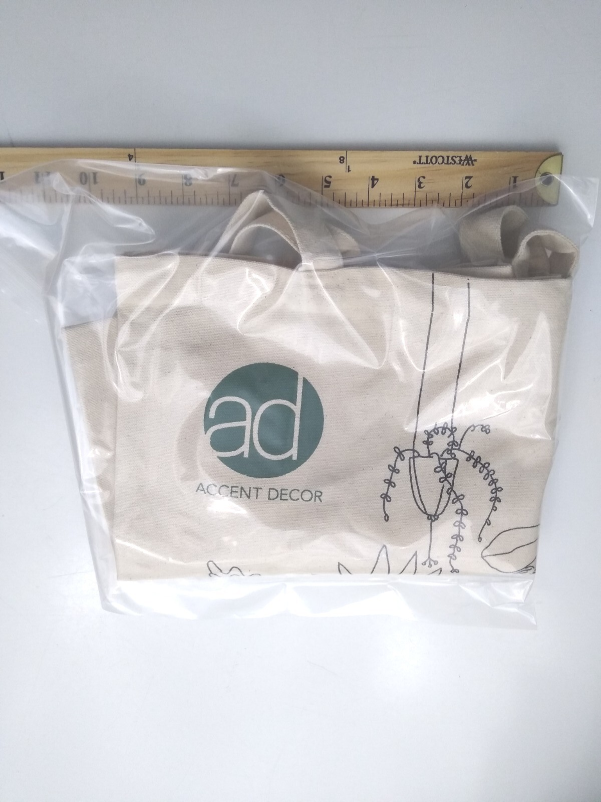 Accent Decor Shopping Bag Tote Beige Canvas Happy Indoor Gardner Theme