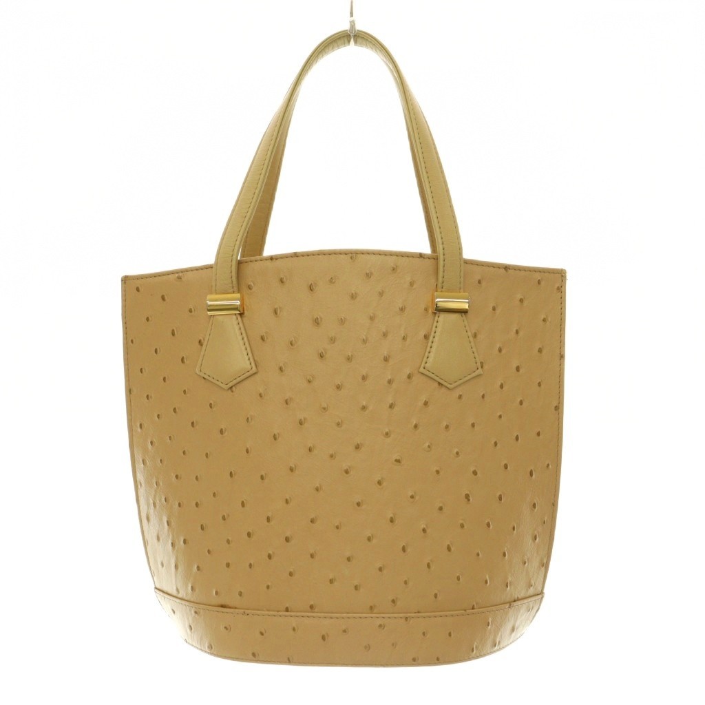 Hanae Mori Ostrich Handbag Beige Leather Vintage B Condition 8.9″ x 5.5″