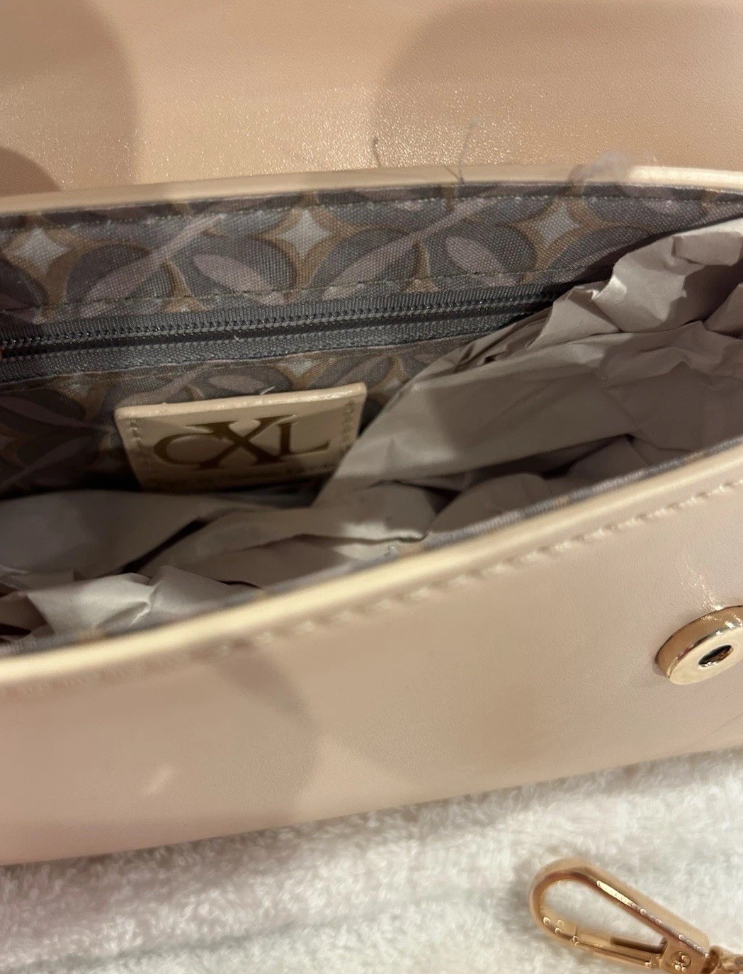 CXL Christian Lacroix Laine Matte Patent Top Handle Crossbody Panna Cotta Beige