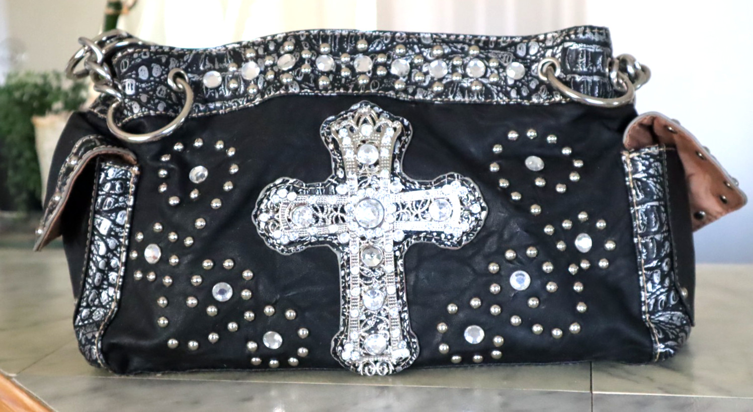 Western Rhinestone Cross Handbag