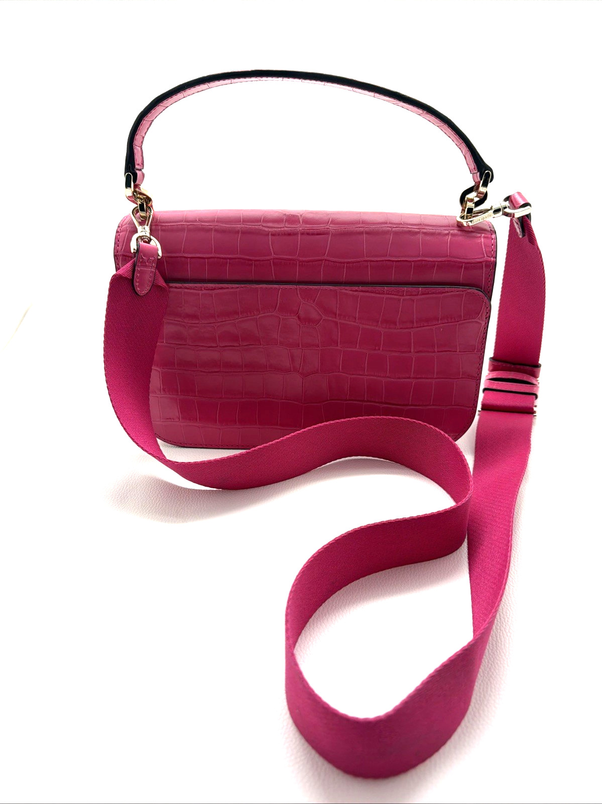 KATE SPADE AUDREY FLAP CROSSBODY Festive Pink Croc Embossed Leather K9375 V095