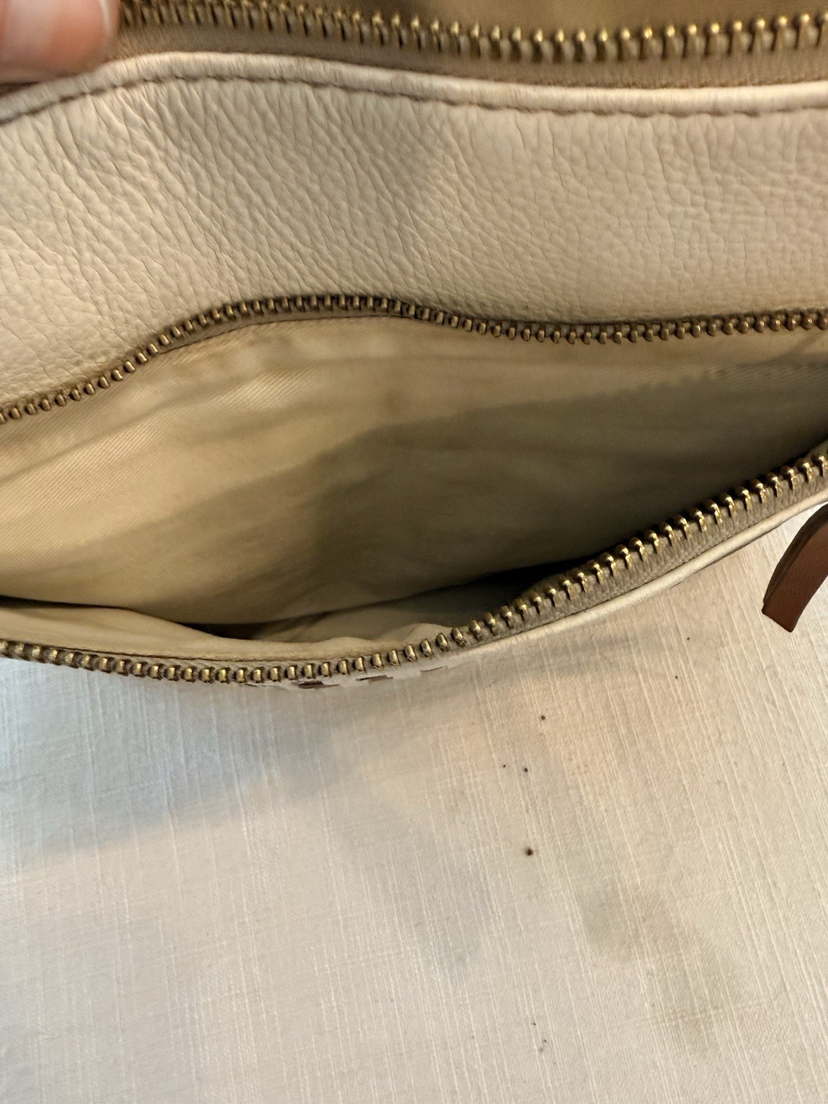 Fossil Corey Leather Crossbody Shoulder Purse Woven Boho Bag Beige Tan Western