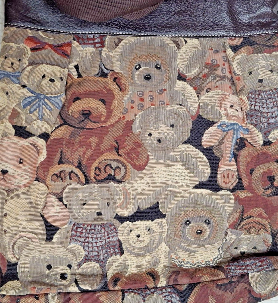 Vintage Teddy Bear Themed Tapestry Tote Shoulder Bag Gobelin Weave