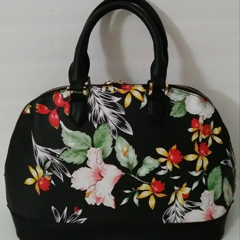 Imoshion Black Floral Colorful Shoulder Handbag