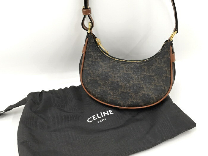 CÉLINE Ava Macadam PVC 193952 Shoulder Handbag Black Mini Used GC Authentic