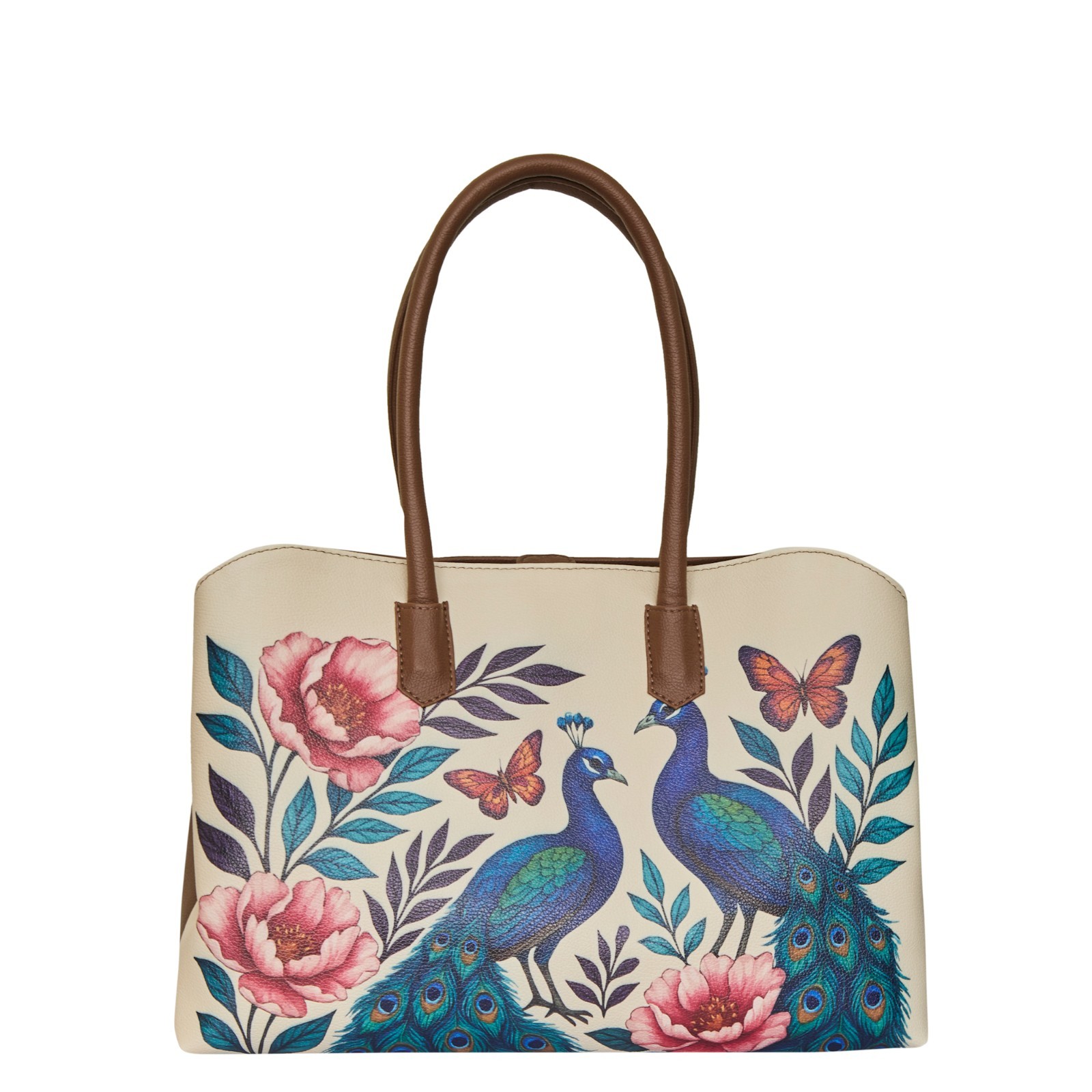 Peacock Printed Vegan Leather Carryall Tote Bag for Women – Top Handle Handbag
