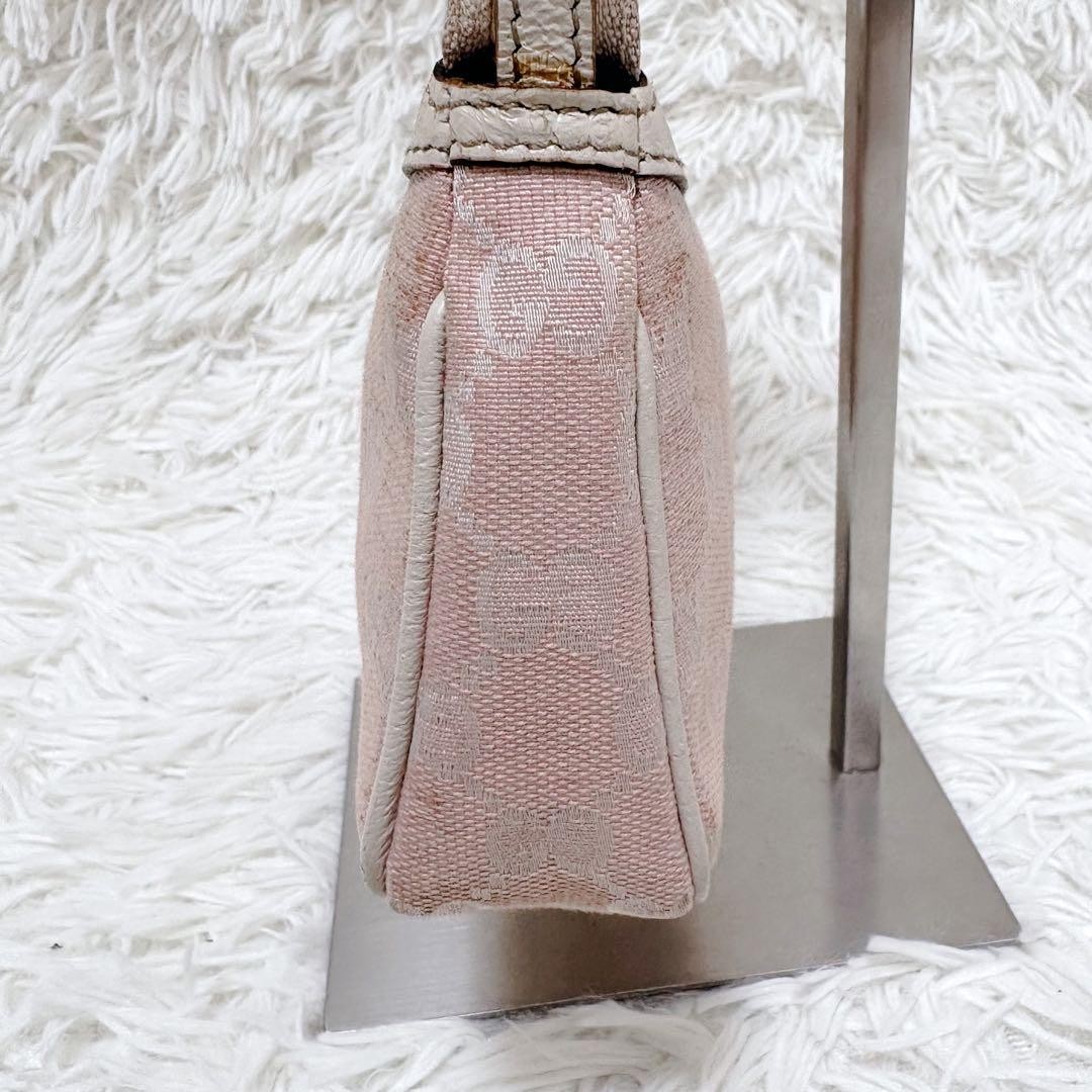 GUCCI Accessory Pouch One-Shoulder Bag GG Canvas leather Charm Pink casual women