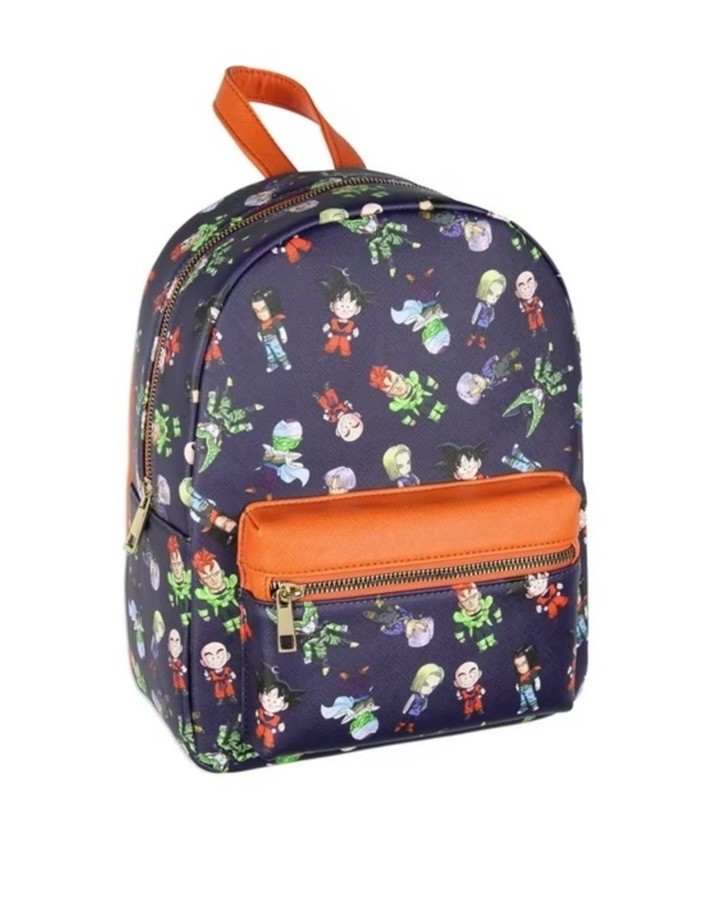 Anime Character Print Mini Backpack Blue/Orange Zip Adjustable Straps Goku