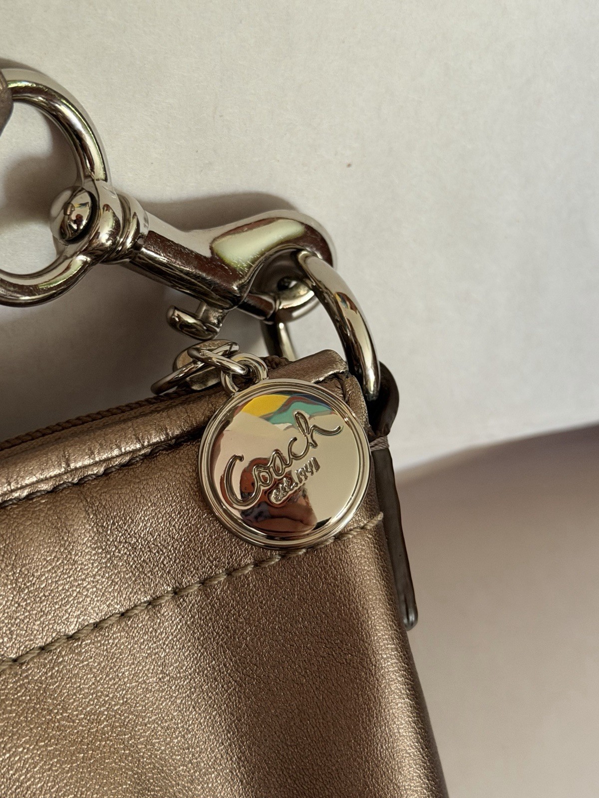 Coach Metallic Bronze Small Wristlet with Silver Hardware