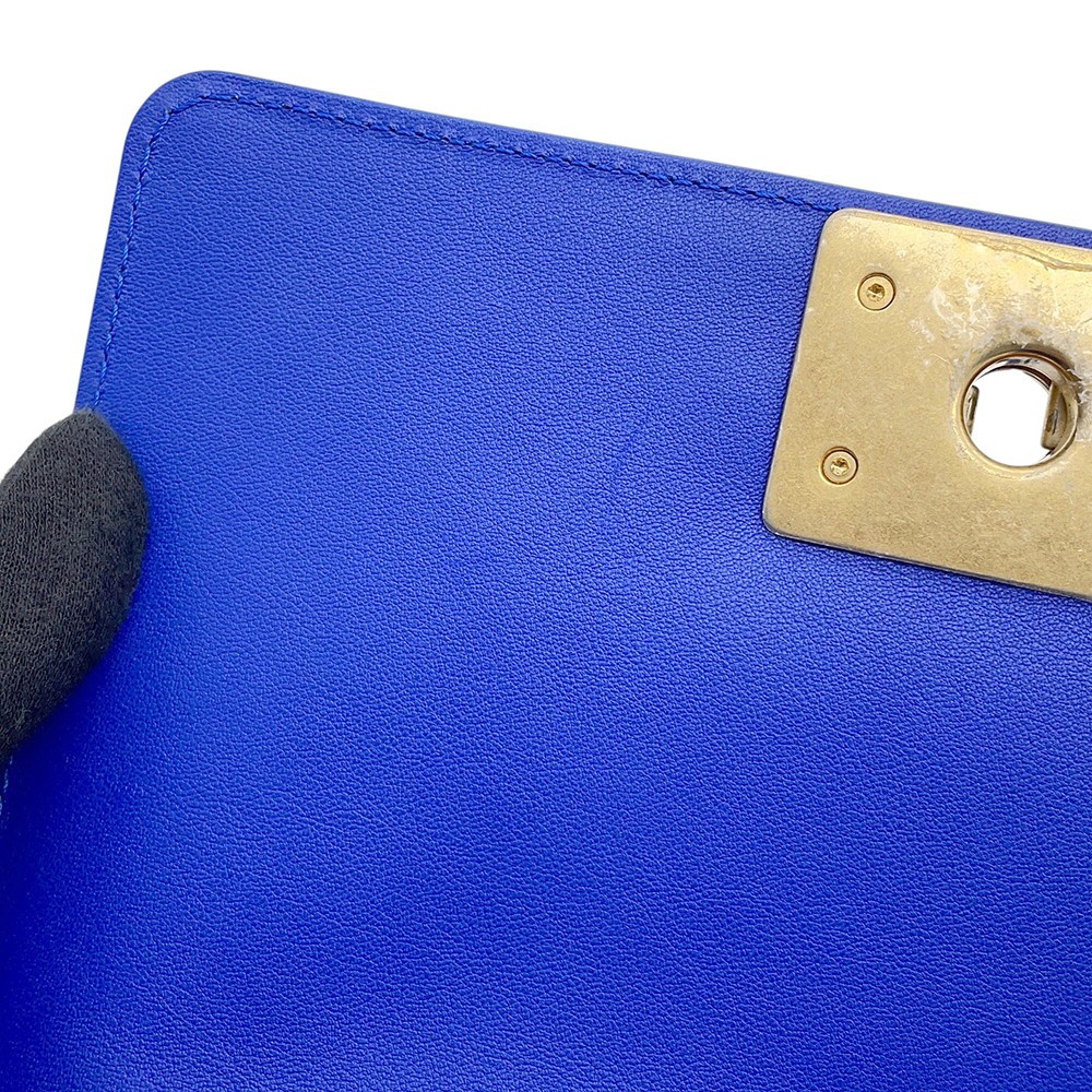CHANEL Chevron Boy Chanel ChainShoulder Size Small Lambskin Blue A67085