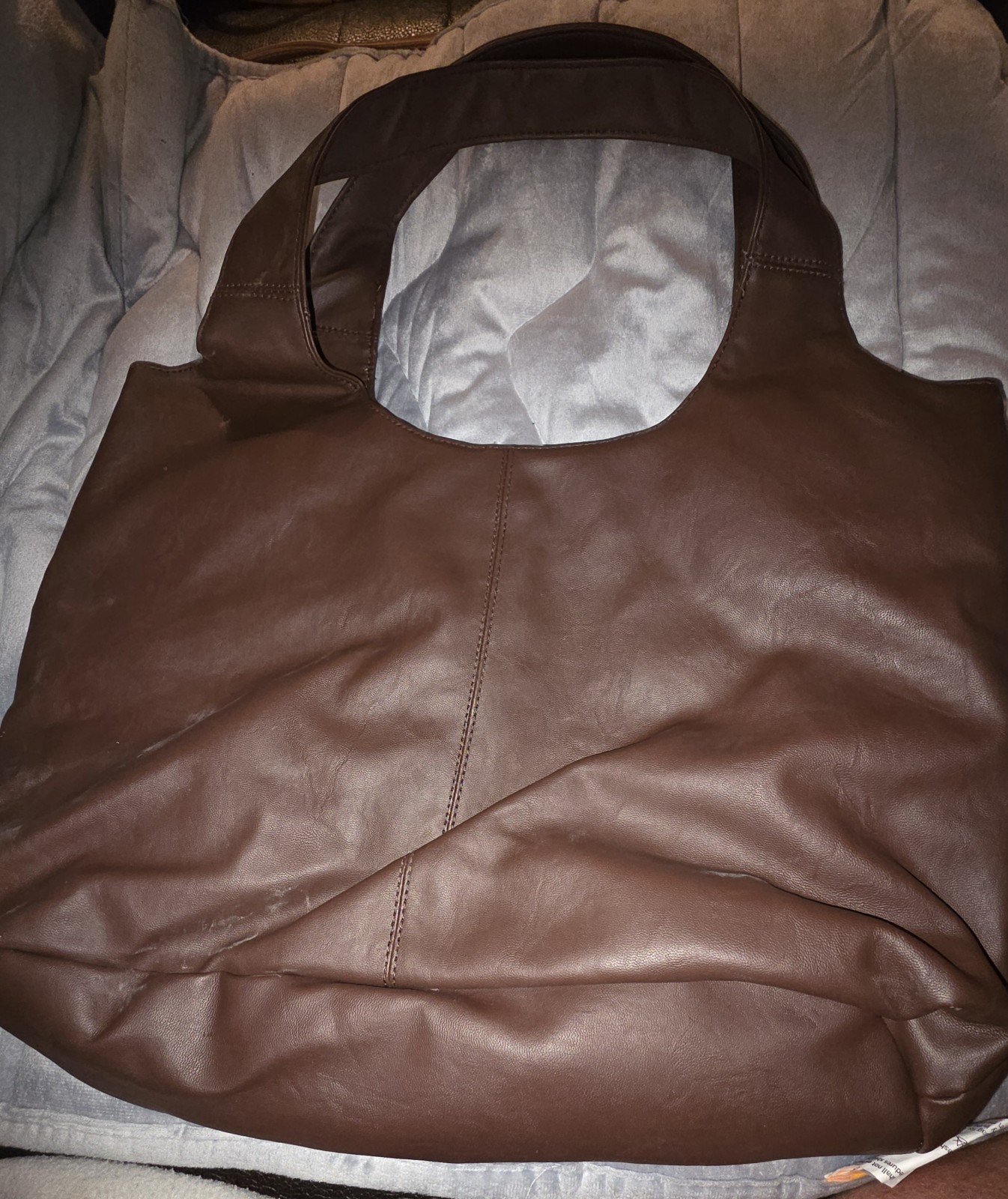Brown Solid Shoulder Bag Grommet Accents Gold Hardware Lined Inner Zip Pocket