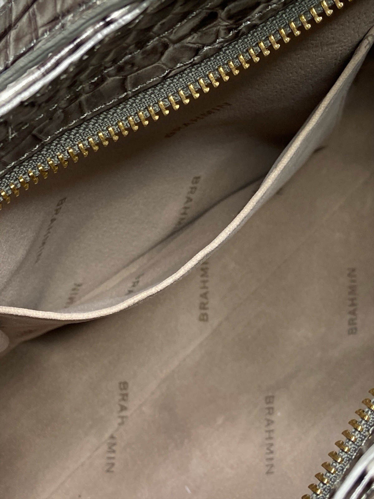 NEWBRAHMIN Croc Embossed Leather Melbourne Hobo Shoulder Bag GREY Handbag