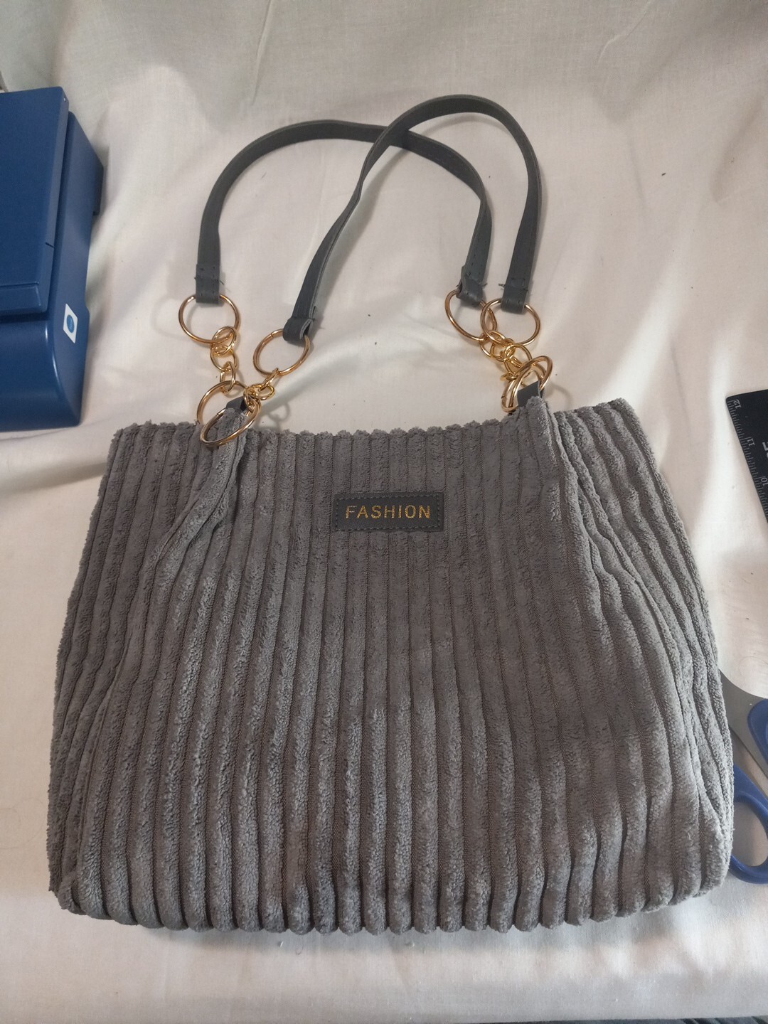 Fashion- Gray Corduroy Shoulder Bag