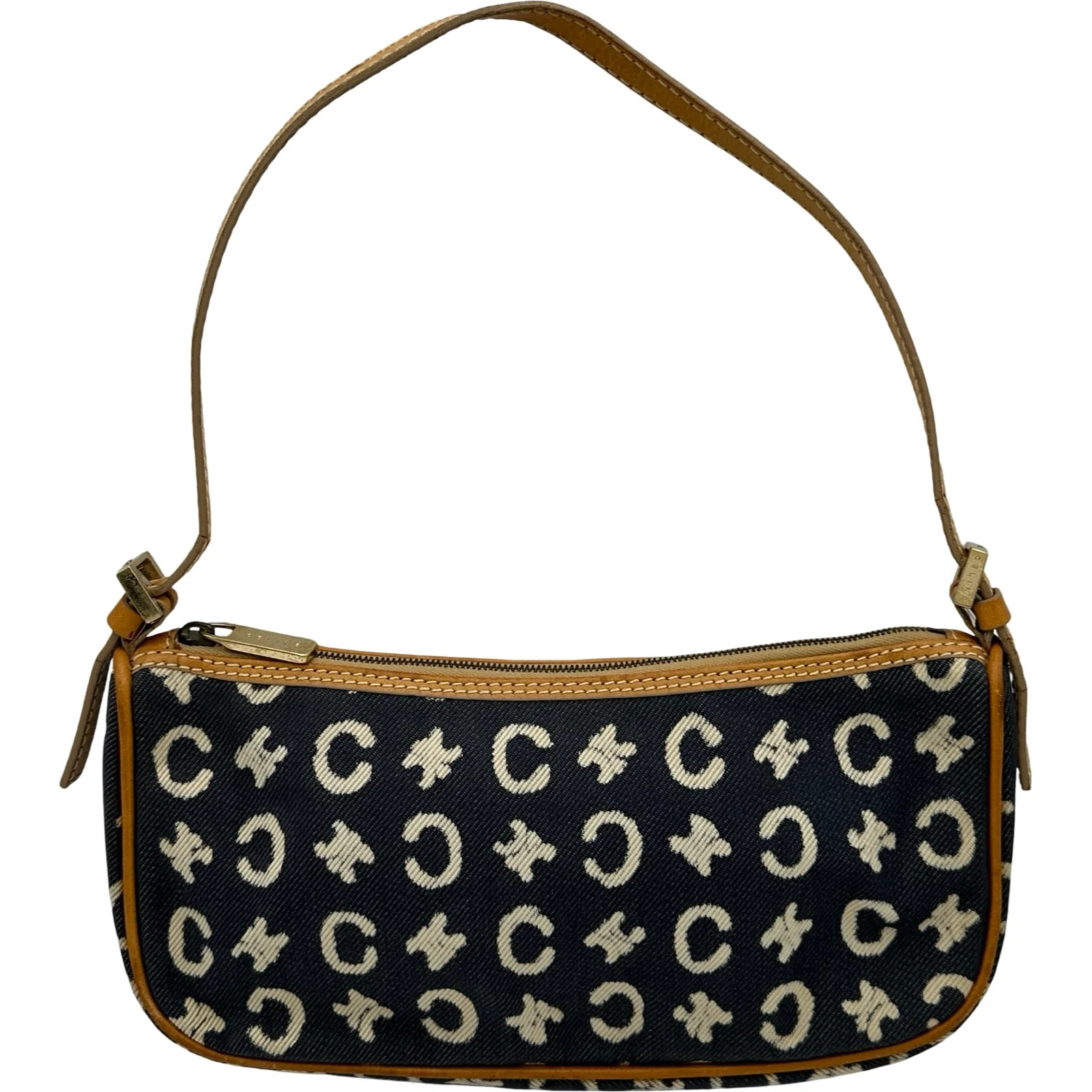 CELINE Macadam Mini Pouch Navy / Brown Canvas Shoulder Bag #OKB5832