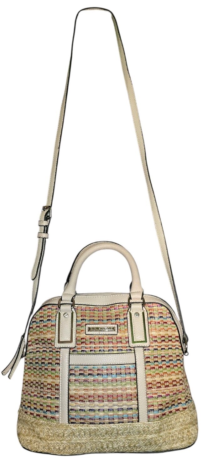 Dana Buchman Straw Weave Multi-color Satchel Crossbody Handbag Faux Leather EUC