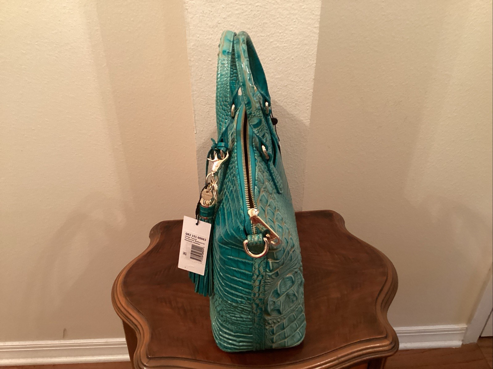 NWT Brahmin Lg Duxbury Satchel Turquoise Bag With Checkbook Wallet & Lg Tassel