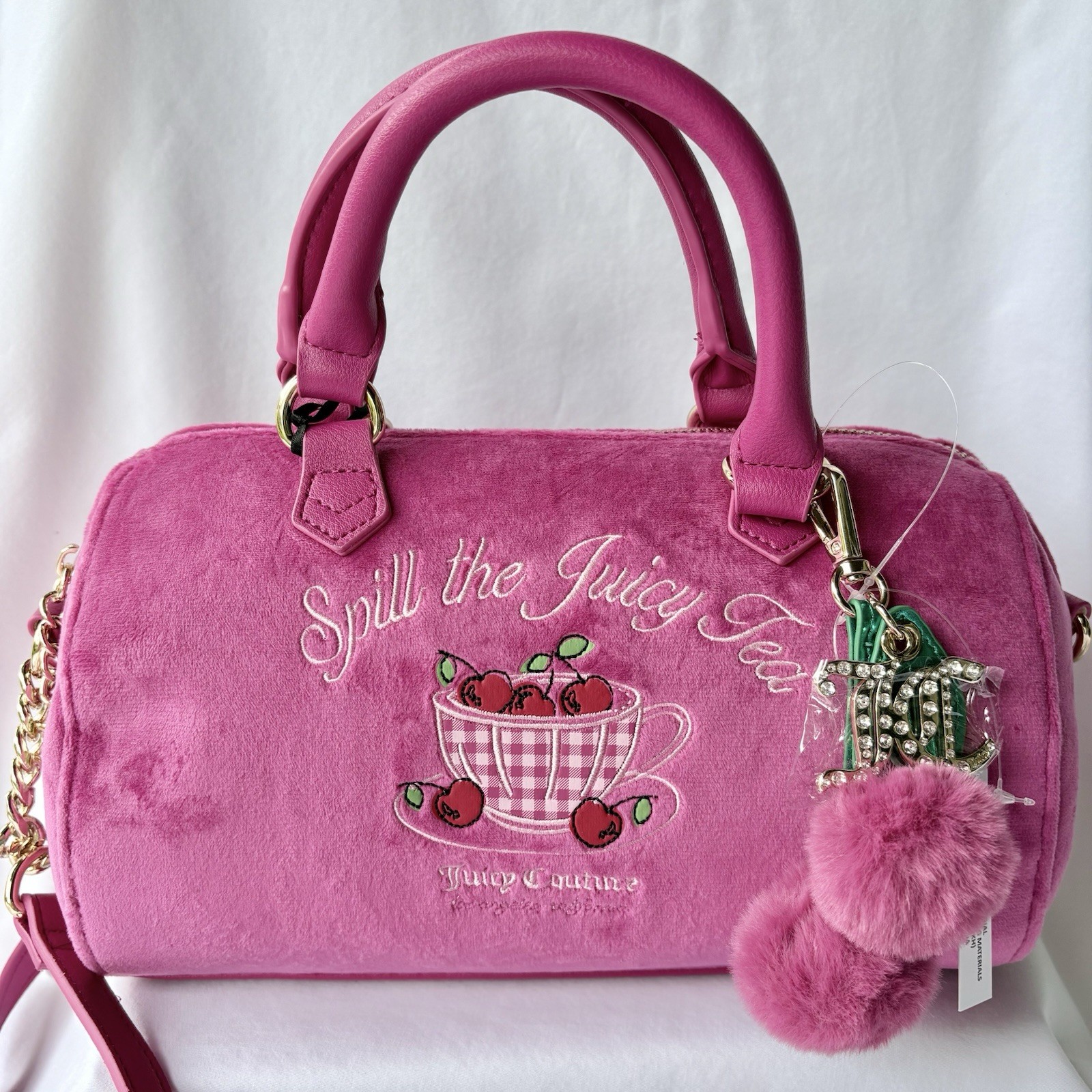 Juicy Couture Spill The Juicy Tea Party Pink Raspberry Tart Satchel W/ Cherries