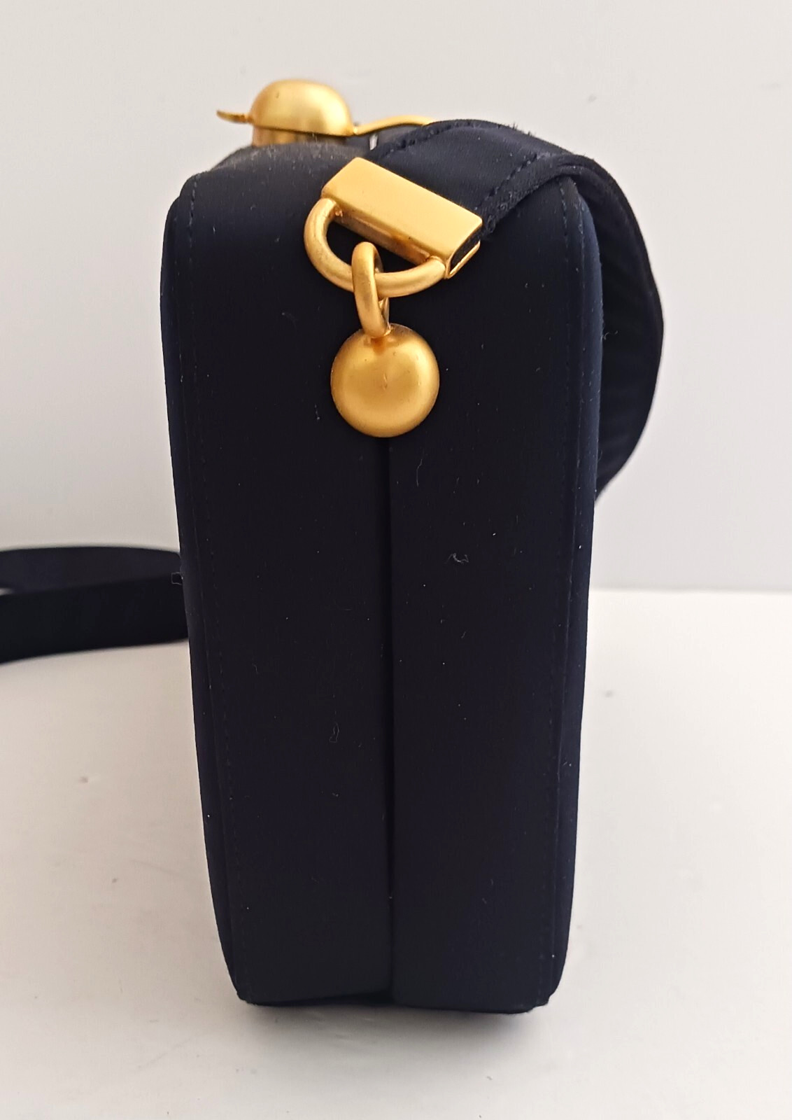 VTG Jay Herbert Blk Box Bag Brushed Gold Top Clasp Crossbody Strap Made Korea