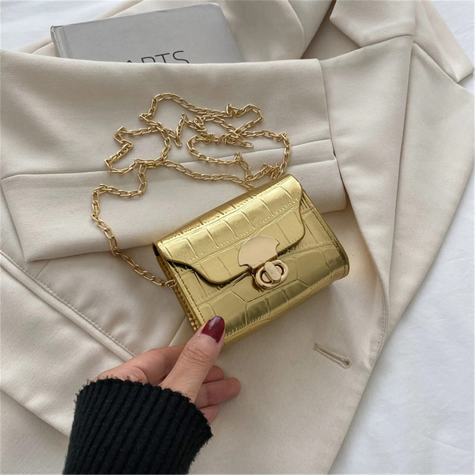 Korean Style Leather Bright Surface Shoulder Bag Chain Mini Crossbody Bag