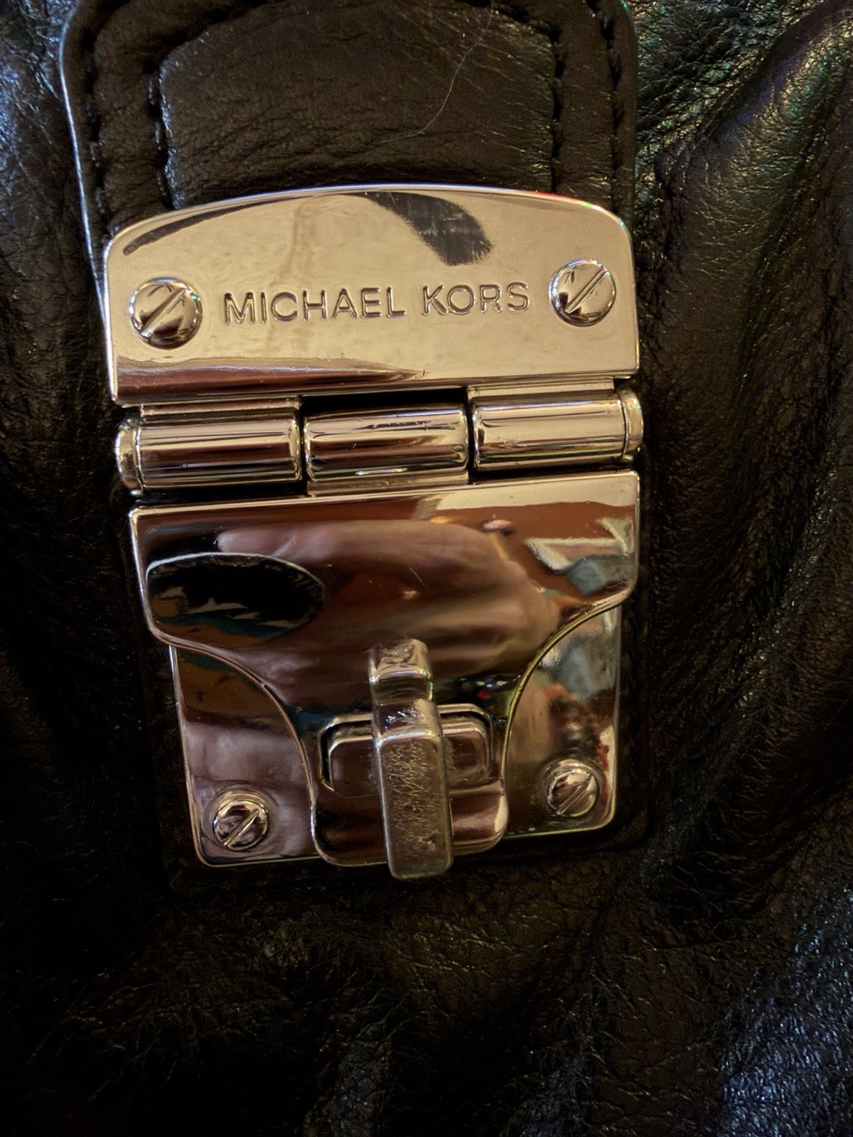 Michael Kors Jenna Black Pebbled Leather Satchel Bag Silver Hardware