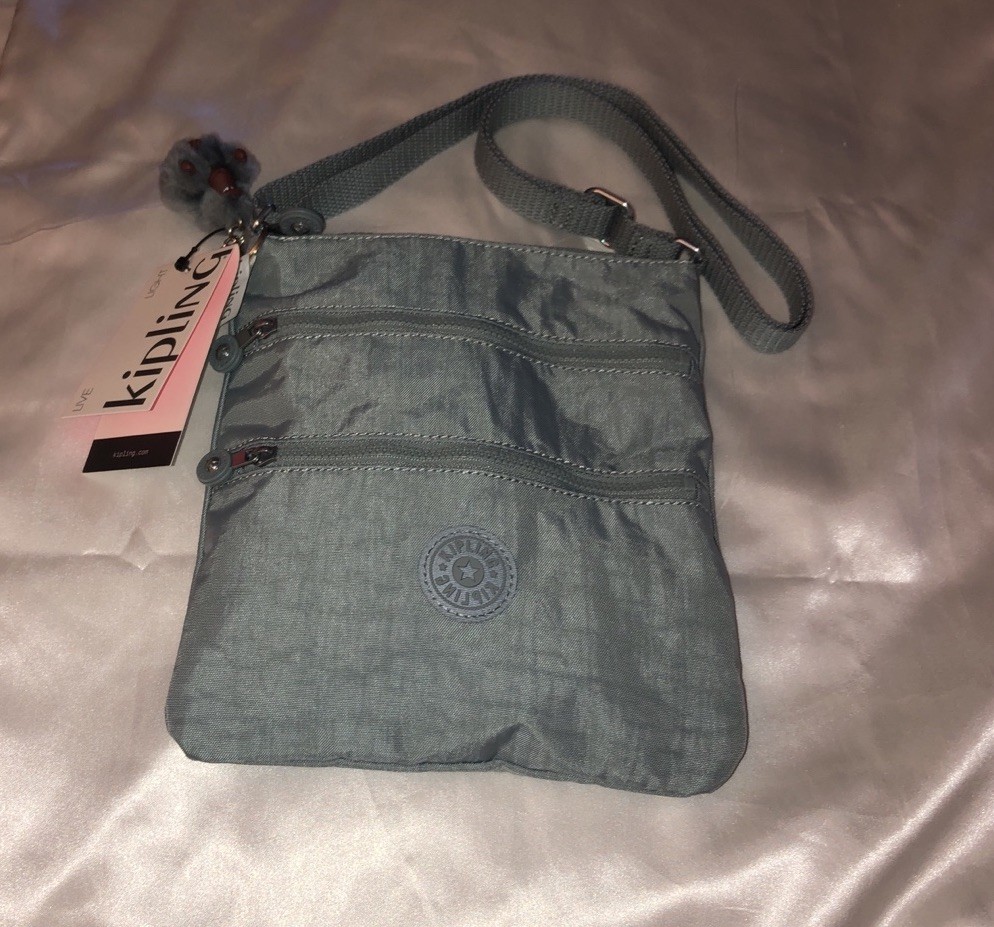 Kipling Keiko Relaxed Grey P Nylon Crossbody Bag + Monkey Key Chain NWT